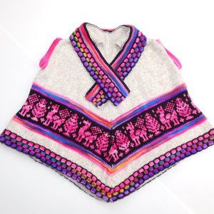 Girls 2T / 3T Multicolour pink purple white  Alpaca Knit Poncho